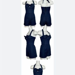 Super cute and comfortable Betsey Johnson denim romper. Size 4.
